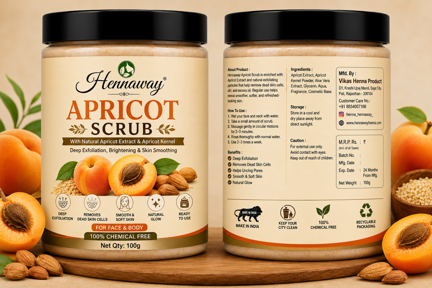 Hennaway Multani Papaya Scrub | Ready to Use Face Scrub with Papaya Extract & Multani Mitti | Deep Cleansing, Tan Removal & Brightening Scrub 100GM